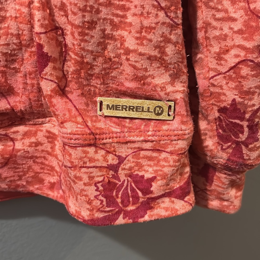Merrell Opti-Wick Full Zip Knit Light Jacket Floral Pockets Red Orange Sz Small - Picture 10 of 12